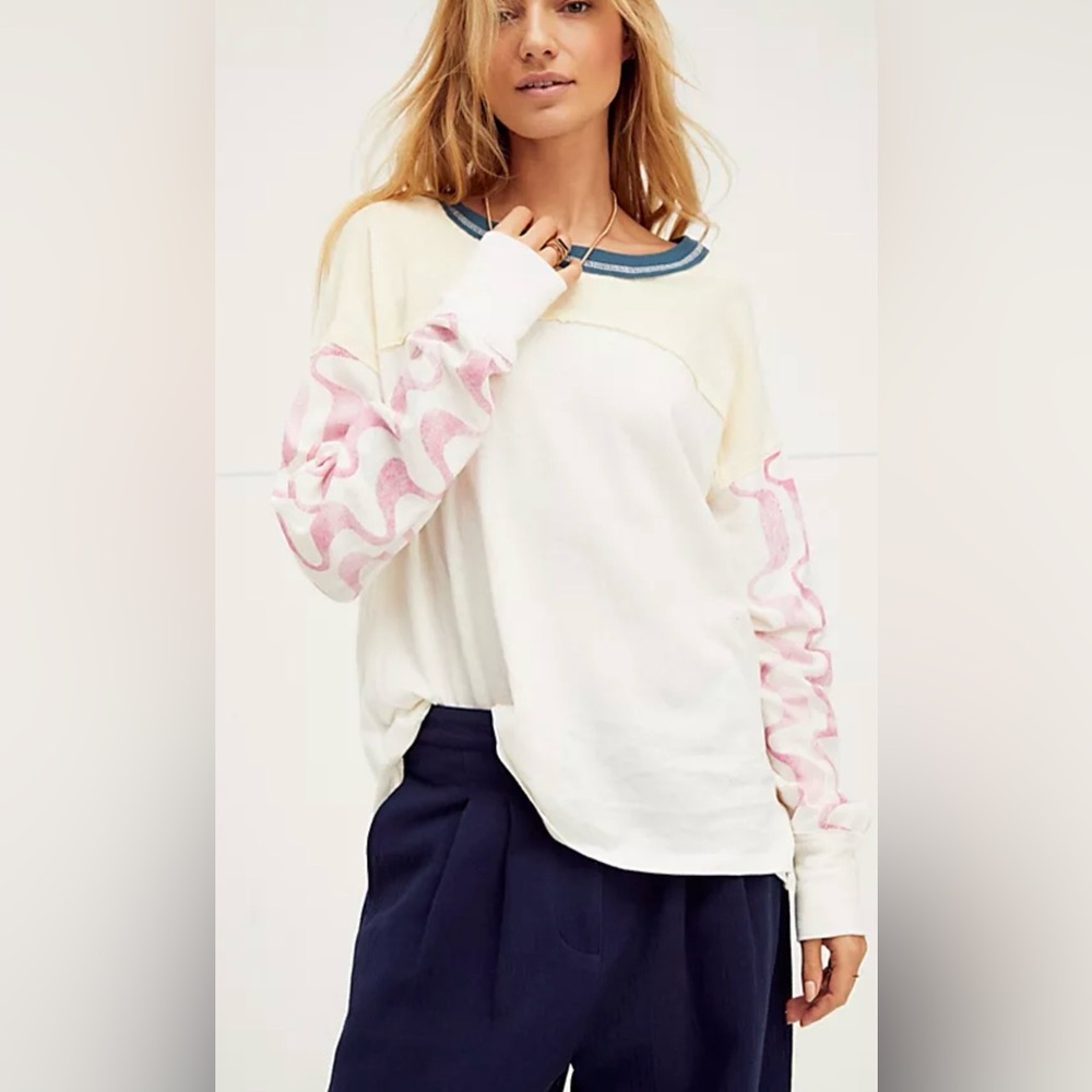 FREE PEOPLE We The Free Gerri Yellow White Pink Slouchy Oversized T-Shirt small